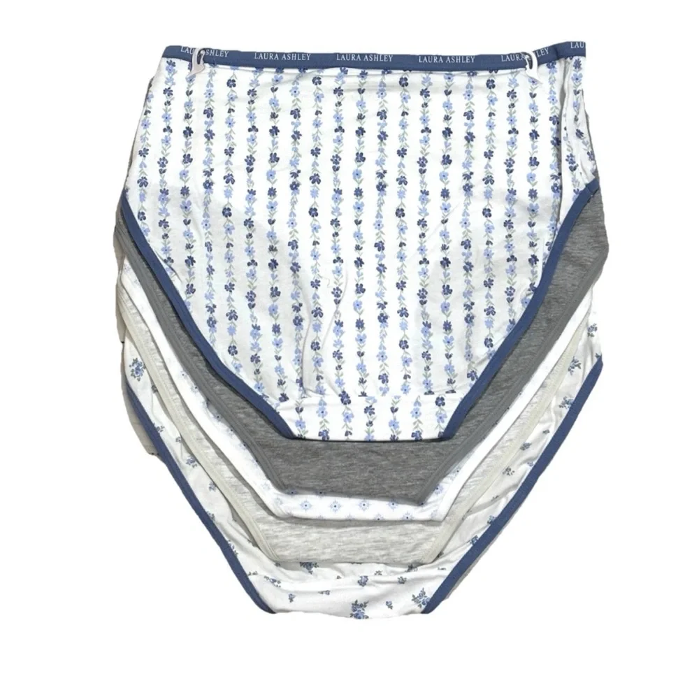 LAURA ASHLEY 5 PACK SOFT COTTON BRIEF PANTIES L ASSORTED FLORAL SOLIDS TAG FREE - Picture 5 of 8